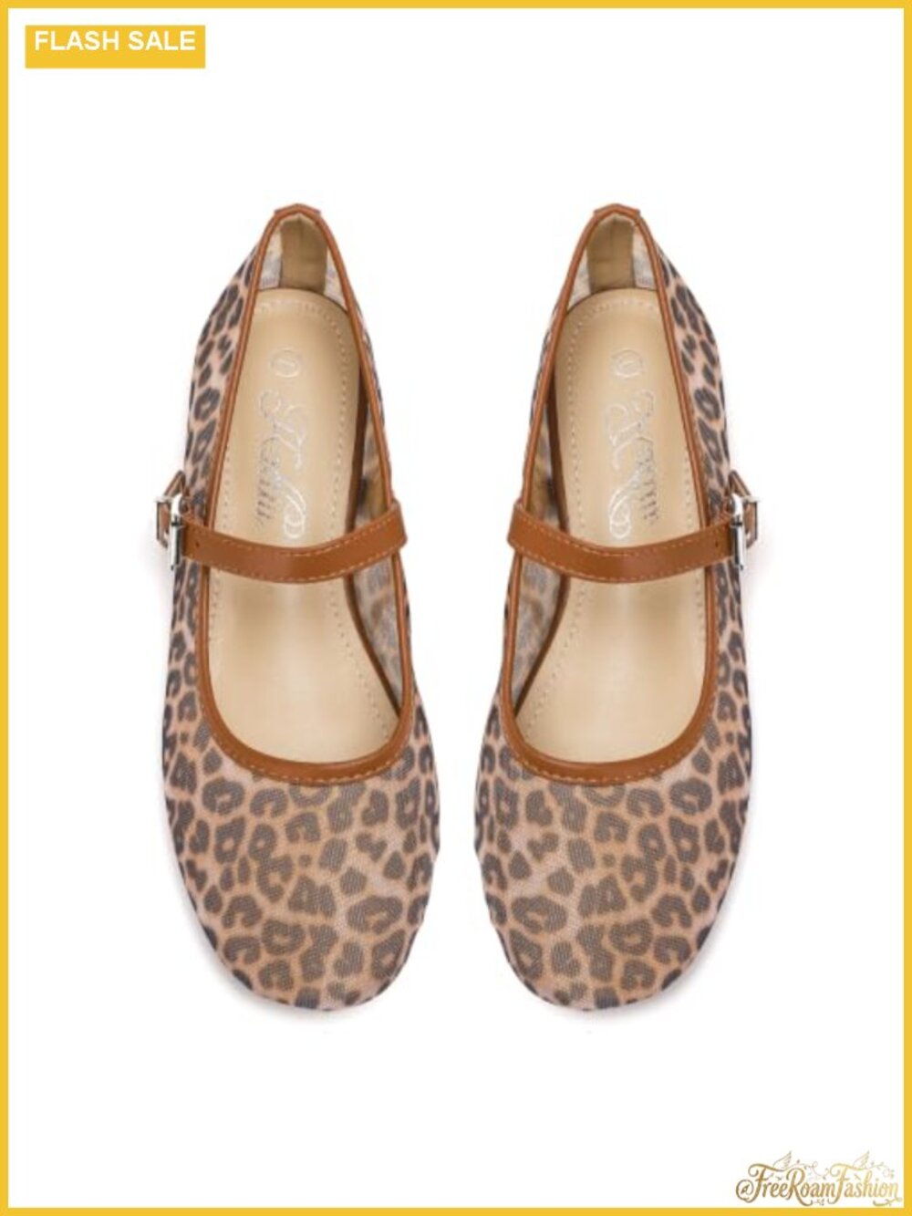 Mesh Ballet Flats with Buckle Leopard Print